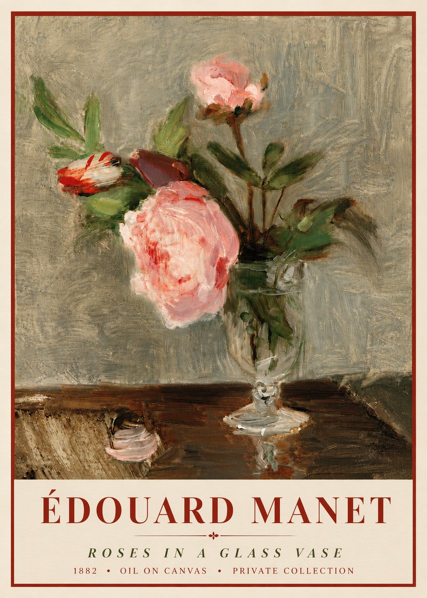Édouard Manet Roses in a Glass Vase No6 - Poszter
