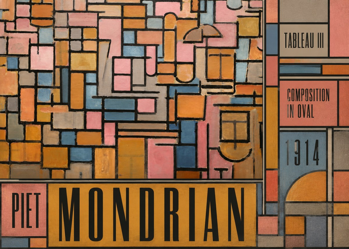 Piet Mondrian Tableau Iii — Composition in Oval No5 - Poszter