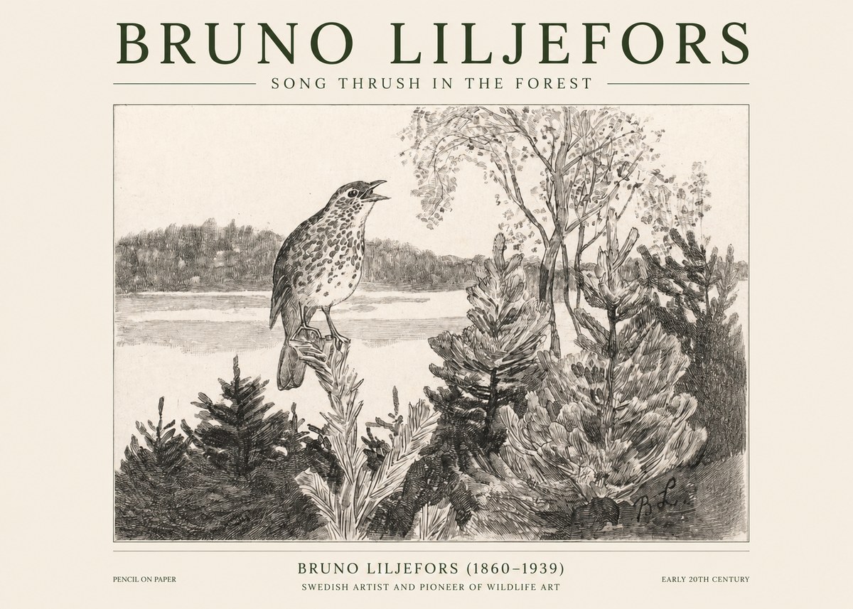 Bruno Liljefors Song Thrush in the Forest No1 - Poszter