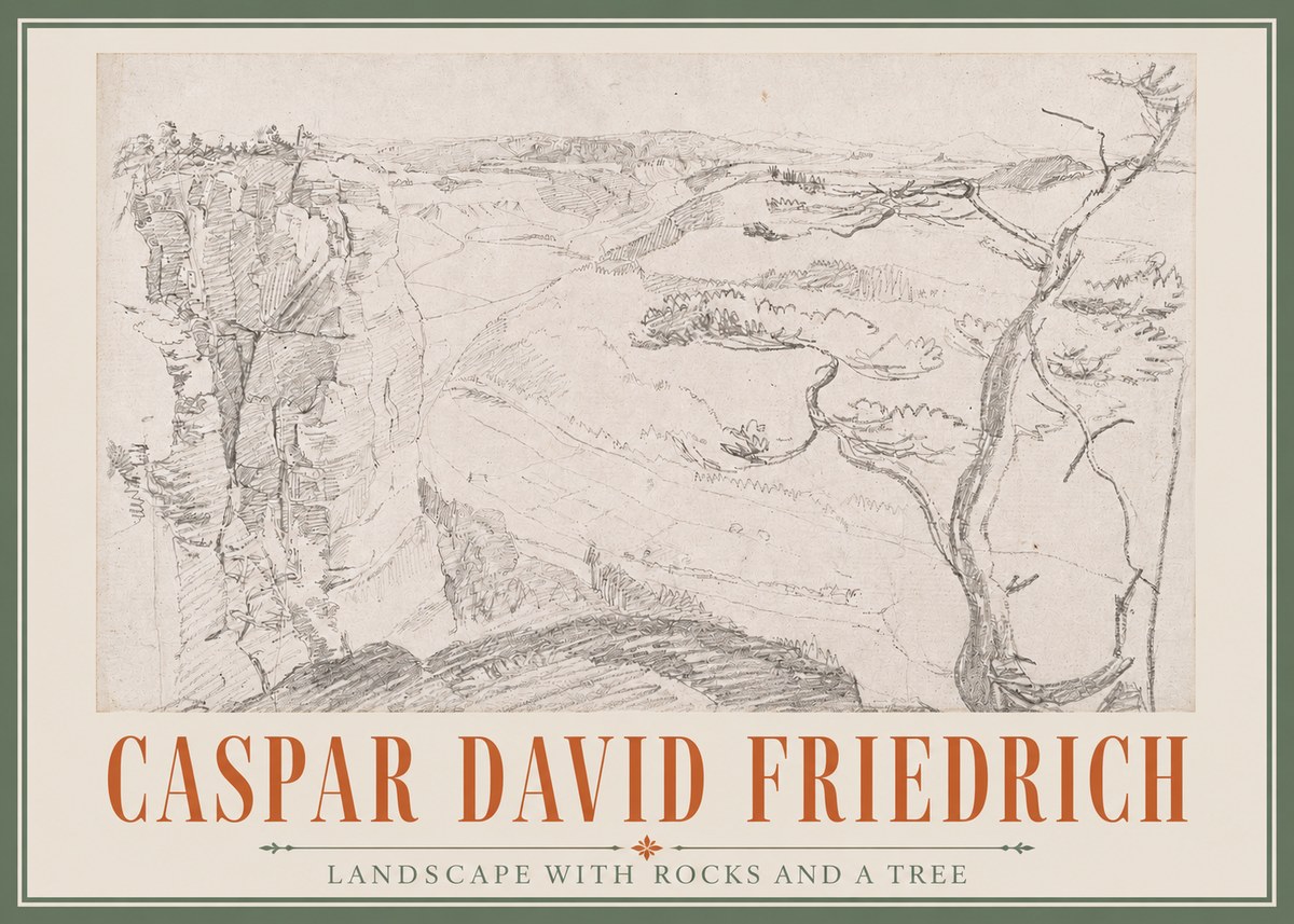 Caspar David Friedrich Landscape with Rocks and a Tree No3 - Poszter