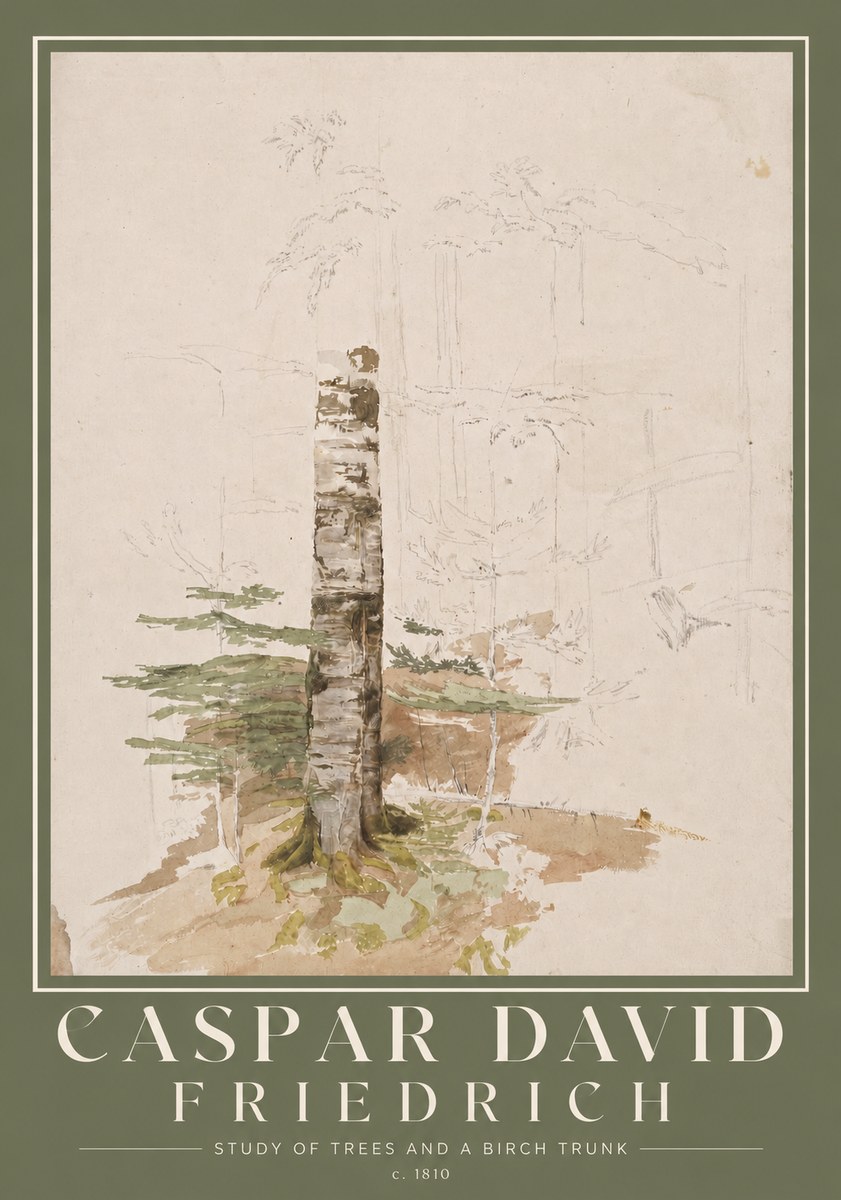 Caspar David Friedrich Study of Trees and a Birch Trunk No2 - Poszter
