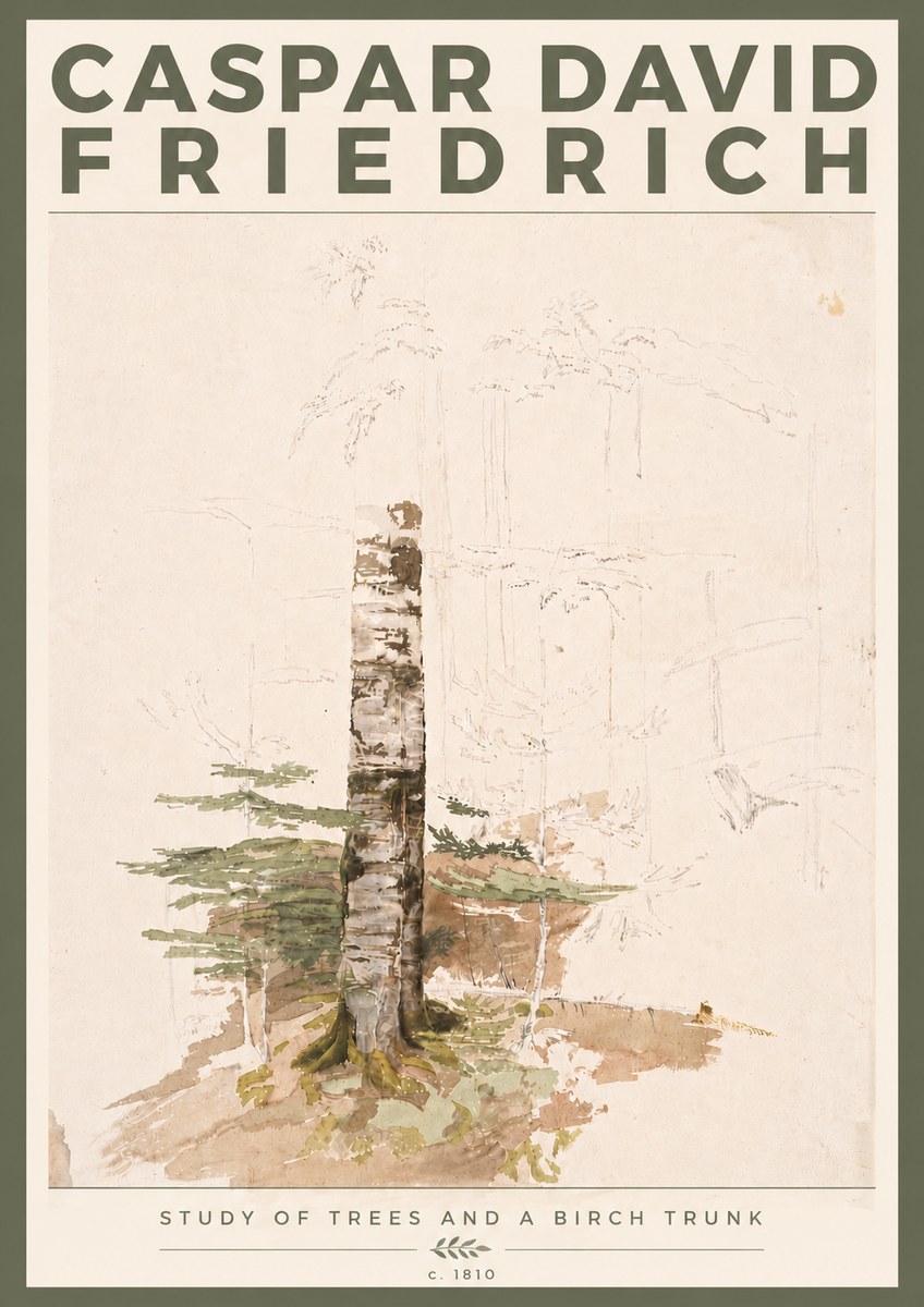 Caspar David Friedrich Study of Trees and a Birch Trunk No6 - Poszter