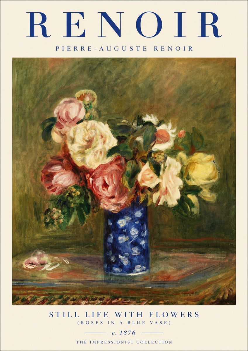 Renoir Still Life with Flowers (Roses in a Blue Vase) No3 - Poszter