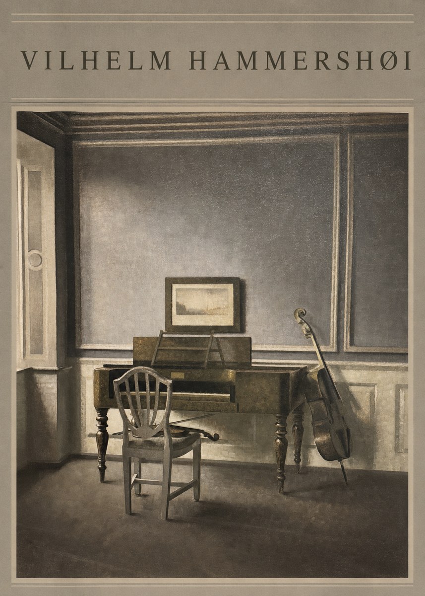 Vilhelm Hammershøi Interior with a Piano and a Cello No3 - Poszter