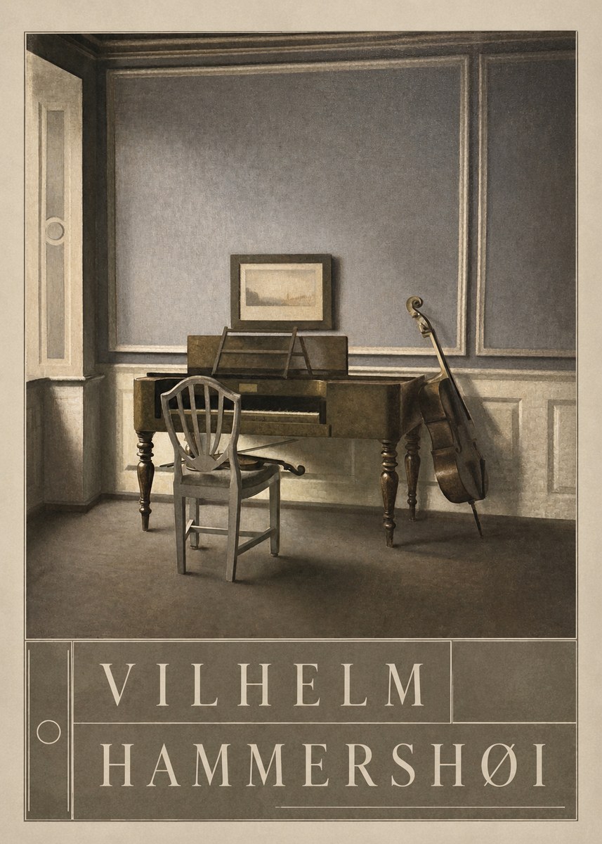 Vilhelm Hammershøi Interior with a Piano and a Cello No5 - Poszter