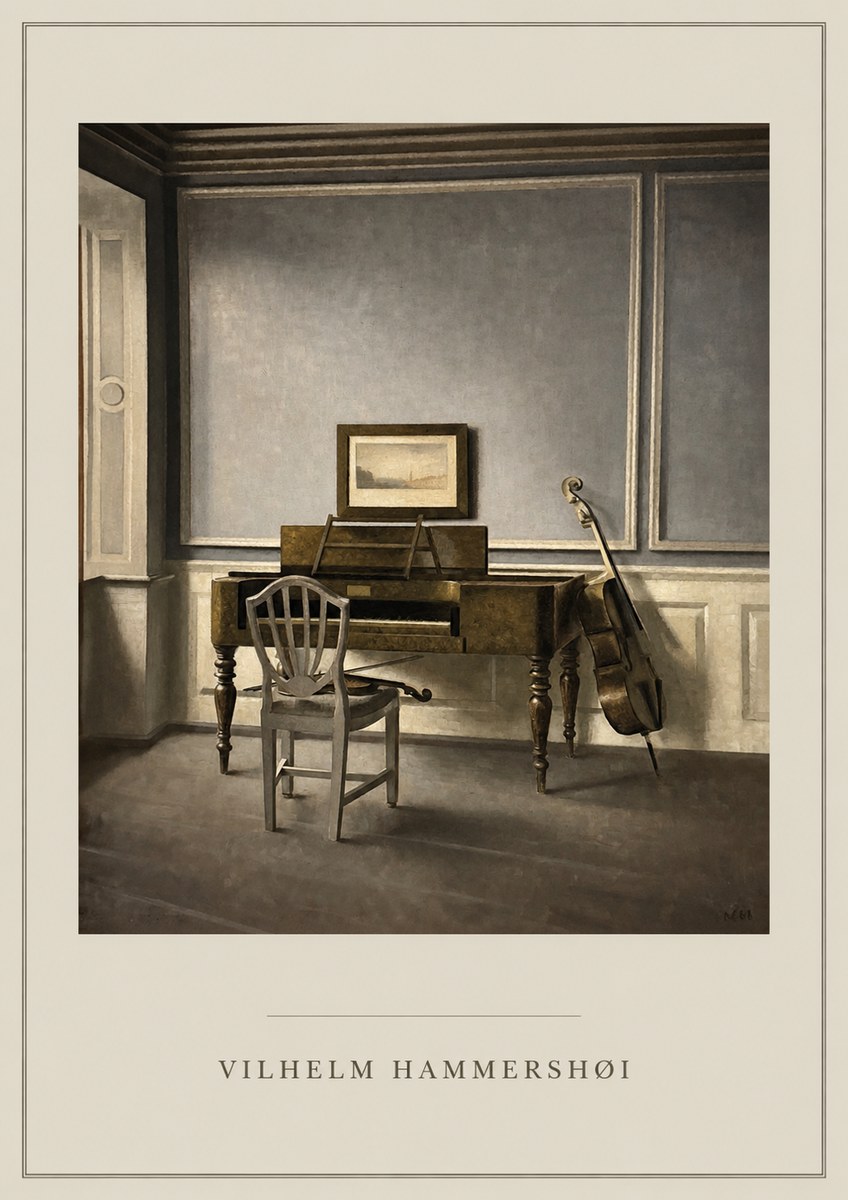 Vilhelm Hammershøi Interior with a Piano and a Cello No6 - Poszter