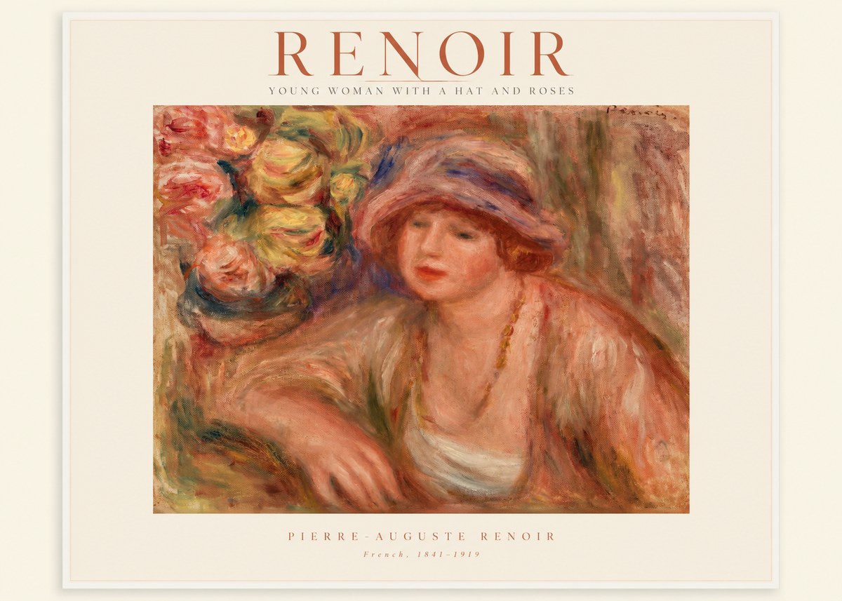 Renoir Young Woman with a Hat and Roses No1 - Poszter
