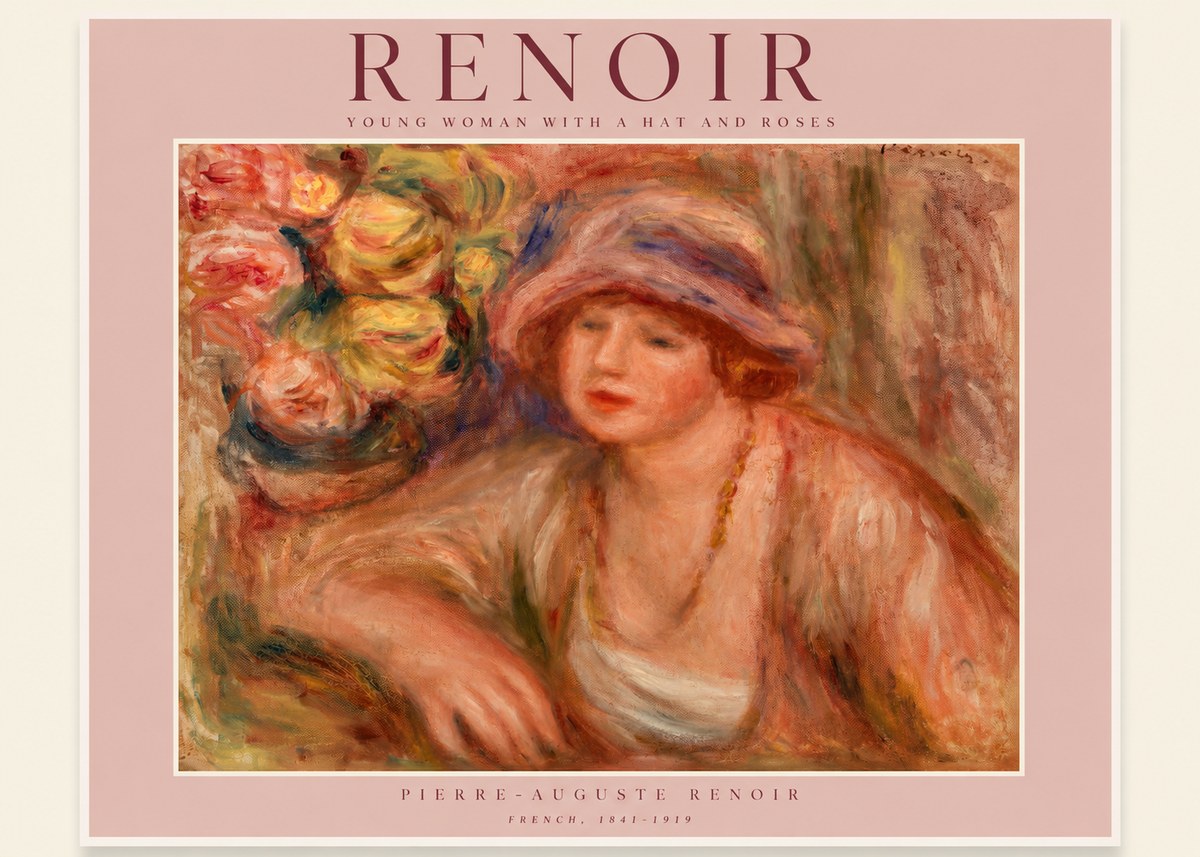 Renoir Young Woman with a Hat and Roses No2 - Poszter