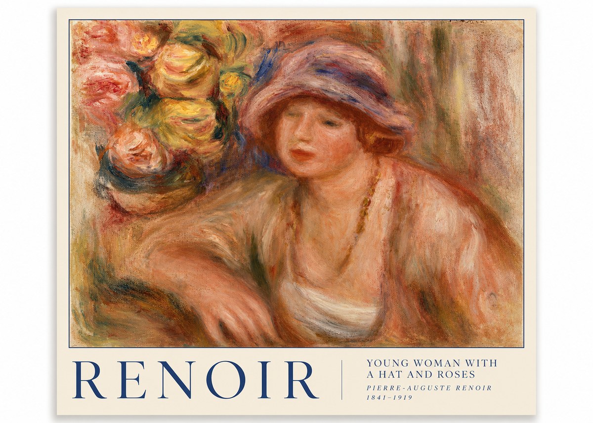 Renoir Young Woman with a Hat and Roses No3 - Poszter