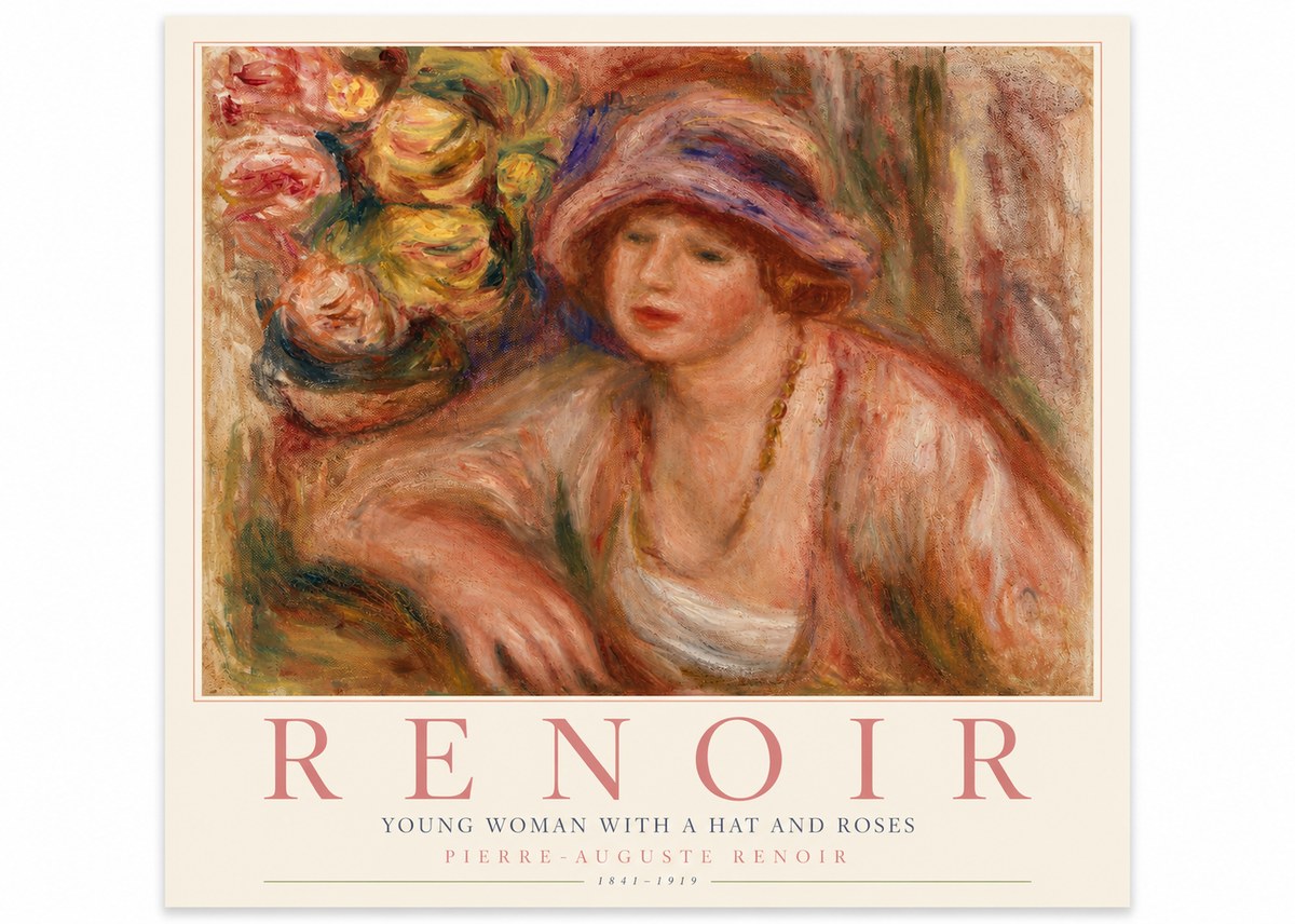 Renoir Young Woman with a Hat and Roses No4 - Poszter