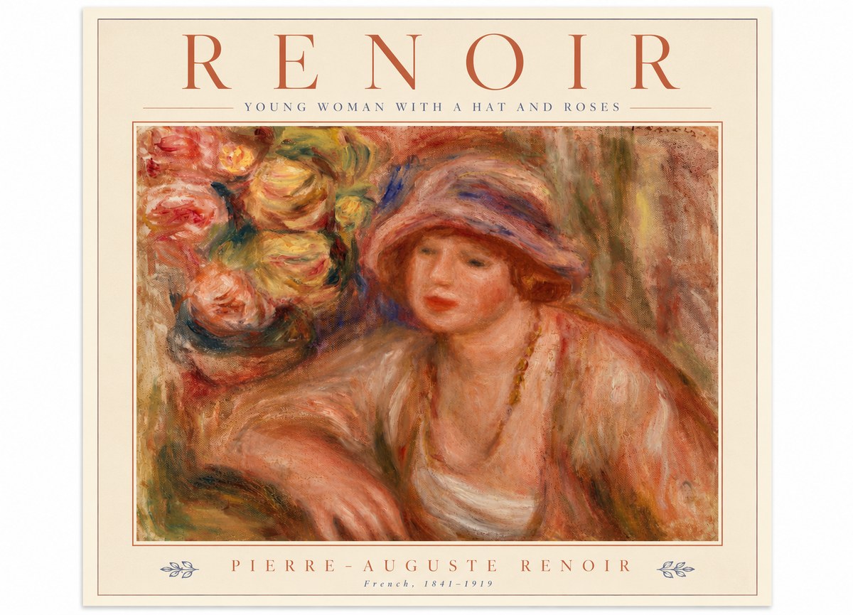 Renoir Young Woman with a Hat and Roses No5 - Poszter