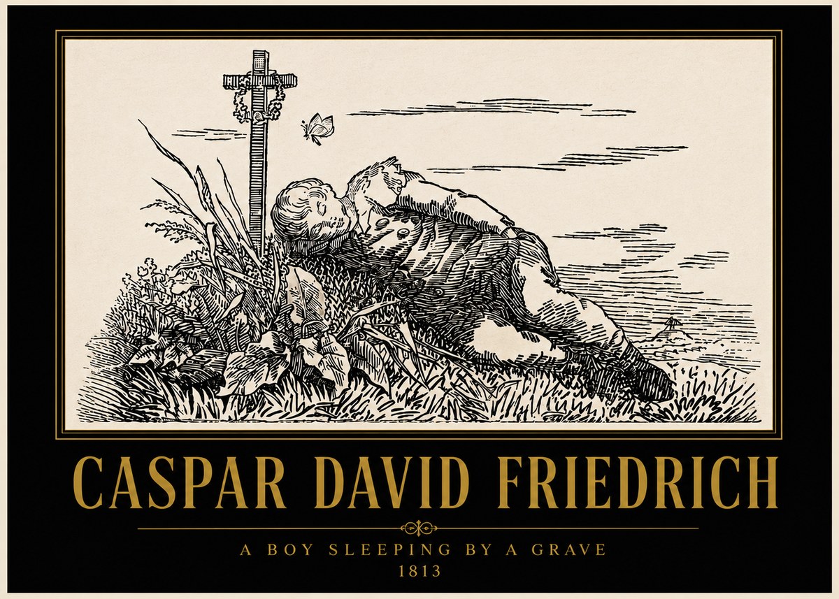 Caspar David Friedrich A Boy Sleeping by a Grave No5 - Poszter