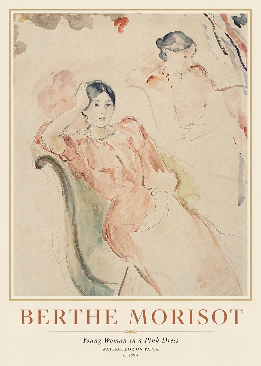 Berthe Morisot Young Woman in a Pink Dress II No1 - Poszter