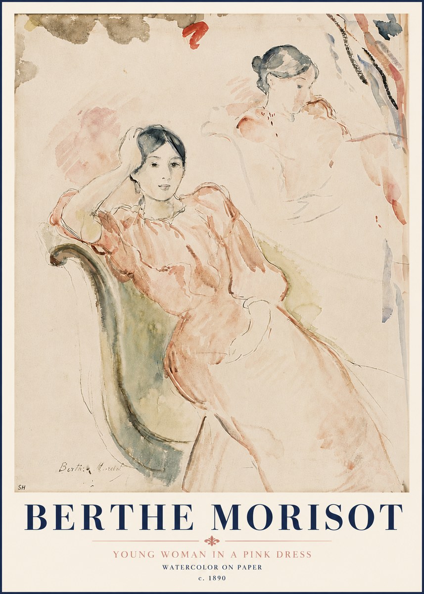 Berthe Morisot Young Woman in a Pink Dress II No6 - Poszter