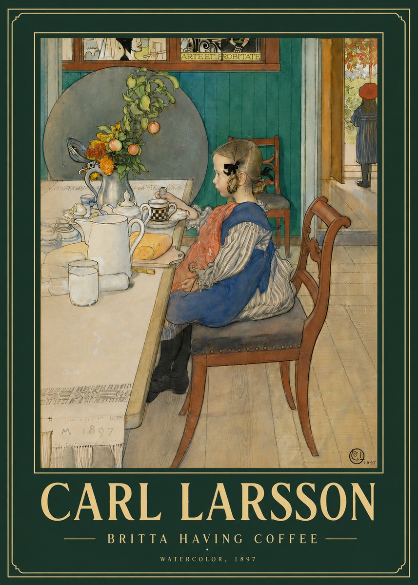 Carl Larsson Britta Having Coffee No4 - Poszter