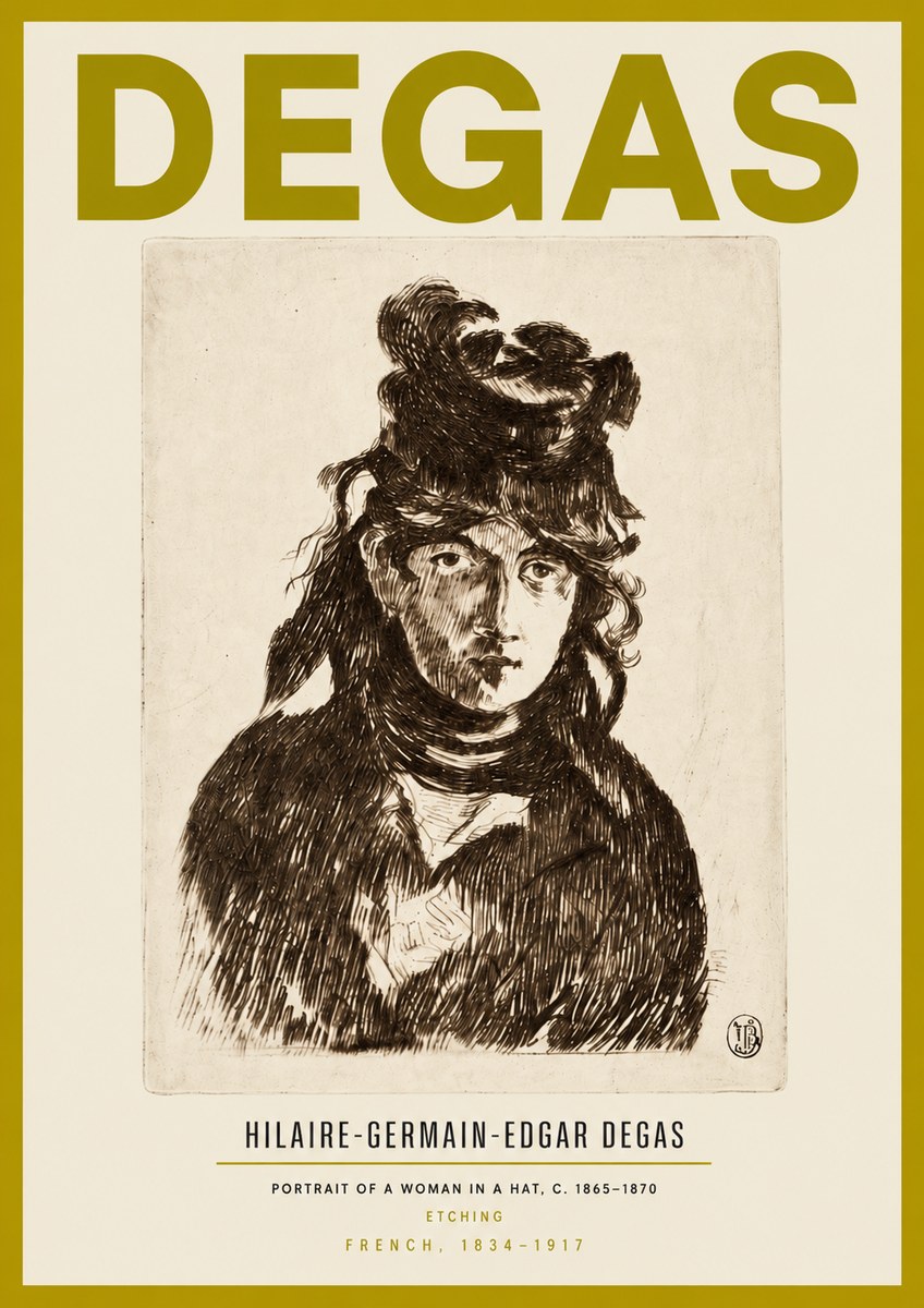 Edgar Degas Portrait of a Woman in a Hat No3 - Poszter