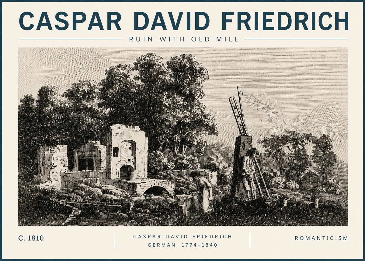 Caspar David Friedrich Ruin with Old Mill No3 - Poszter