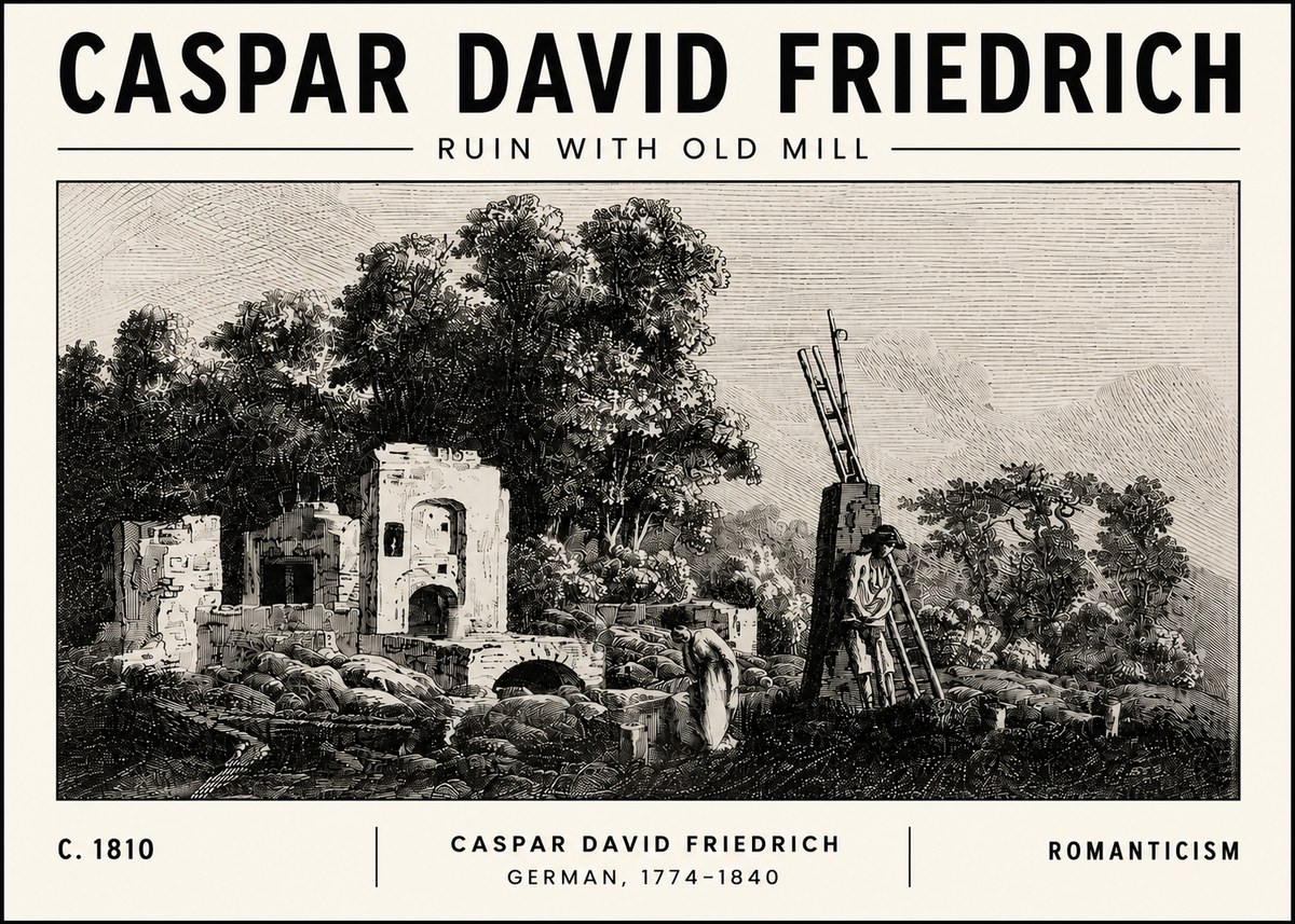 Caspar David Friedrich Ruin with Old Mill No5 - Poszter