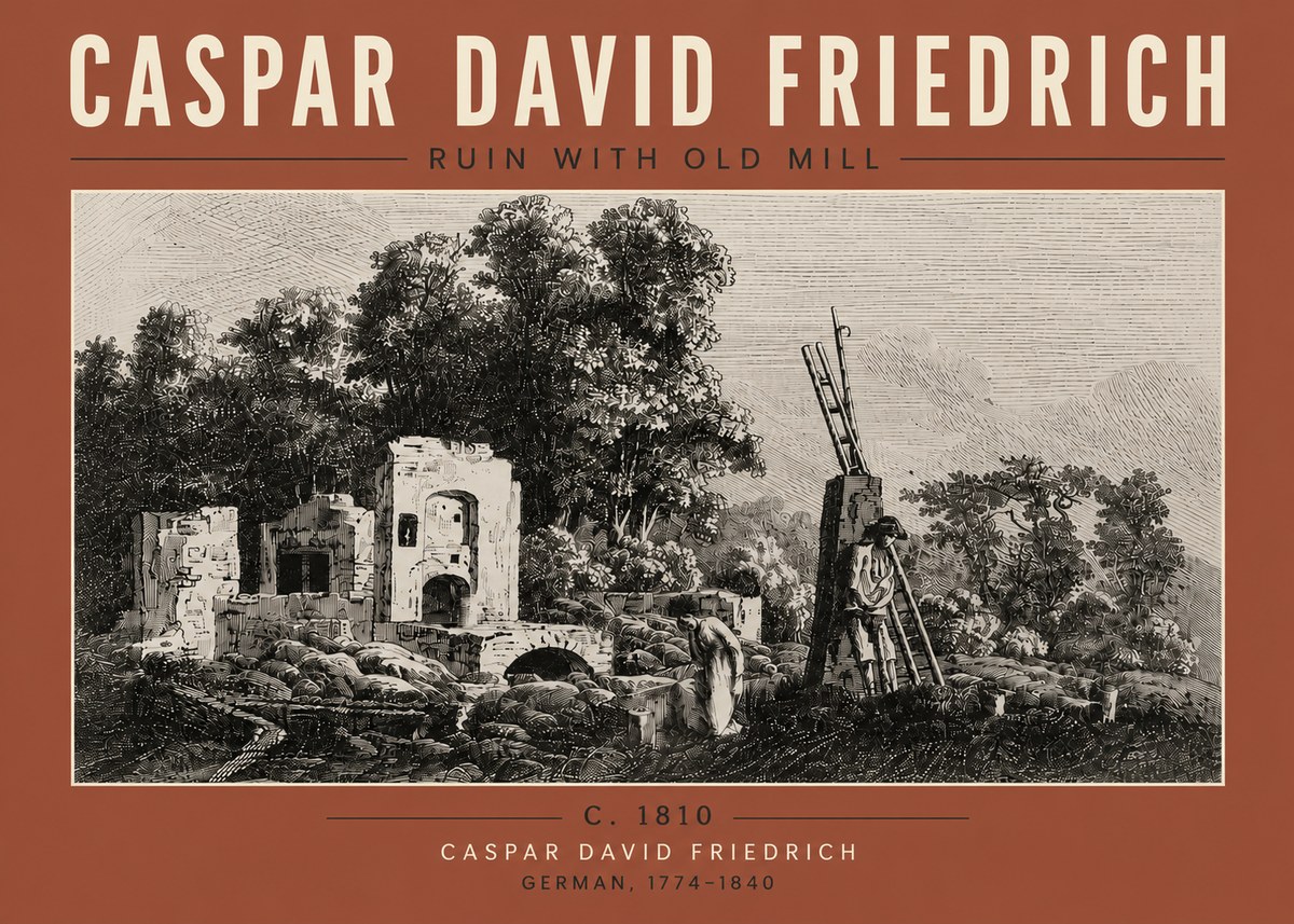Caspar David Friedrich Ruin with Old Mill No6 - Poszter