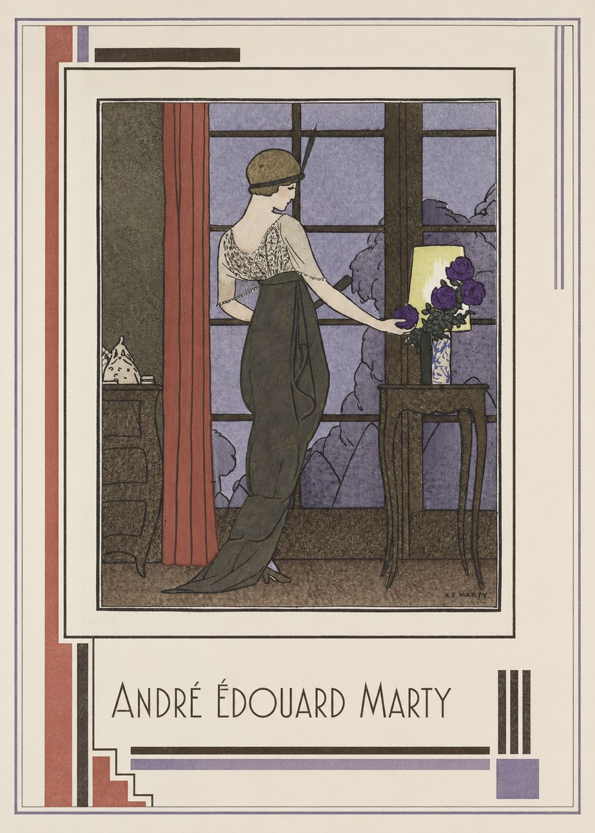 André Édouard Marty Lady at the Window with Roses No1 - Poszter