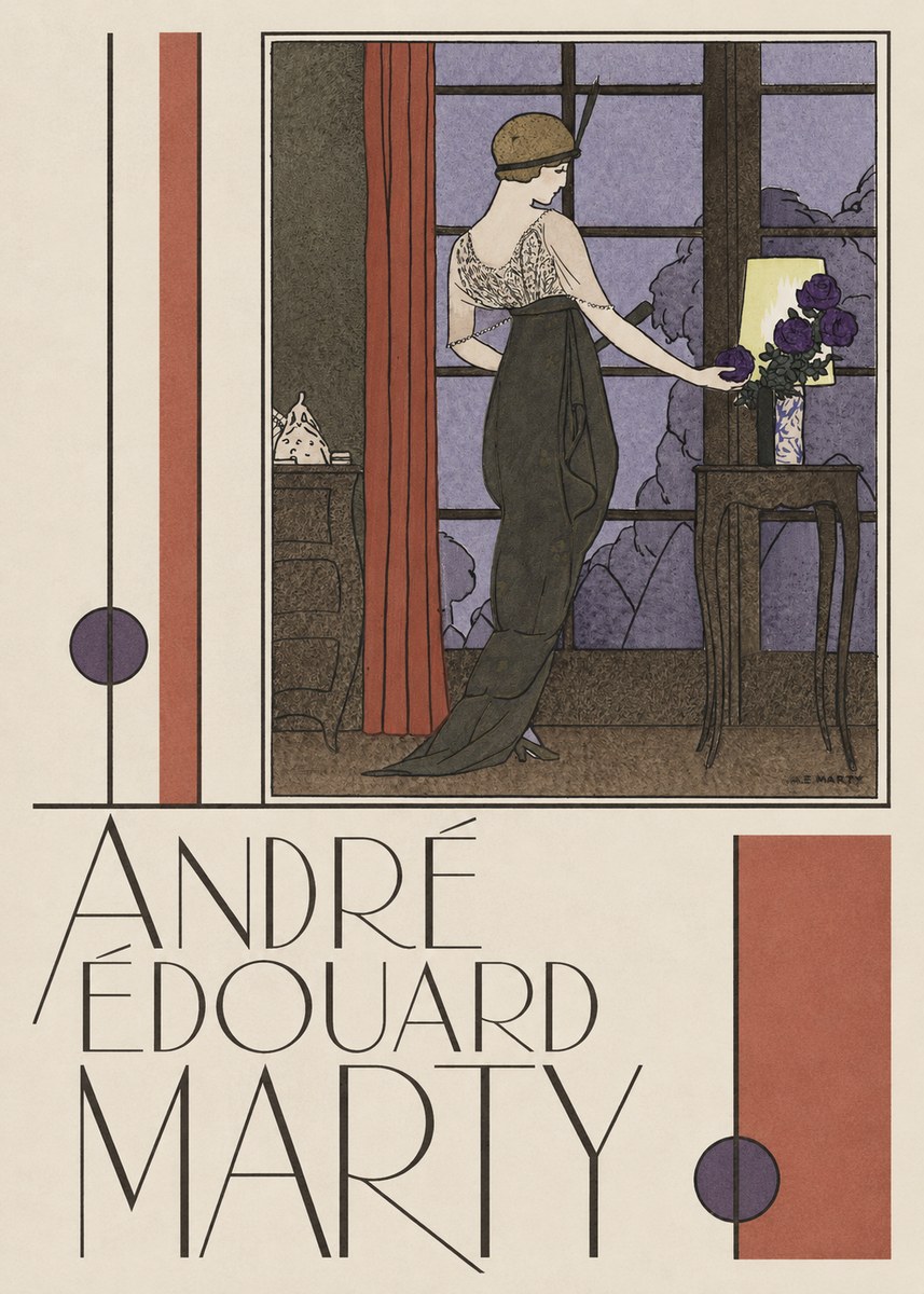 André Édouard Marty Lady at the Window with Roses No3 - Poszter