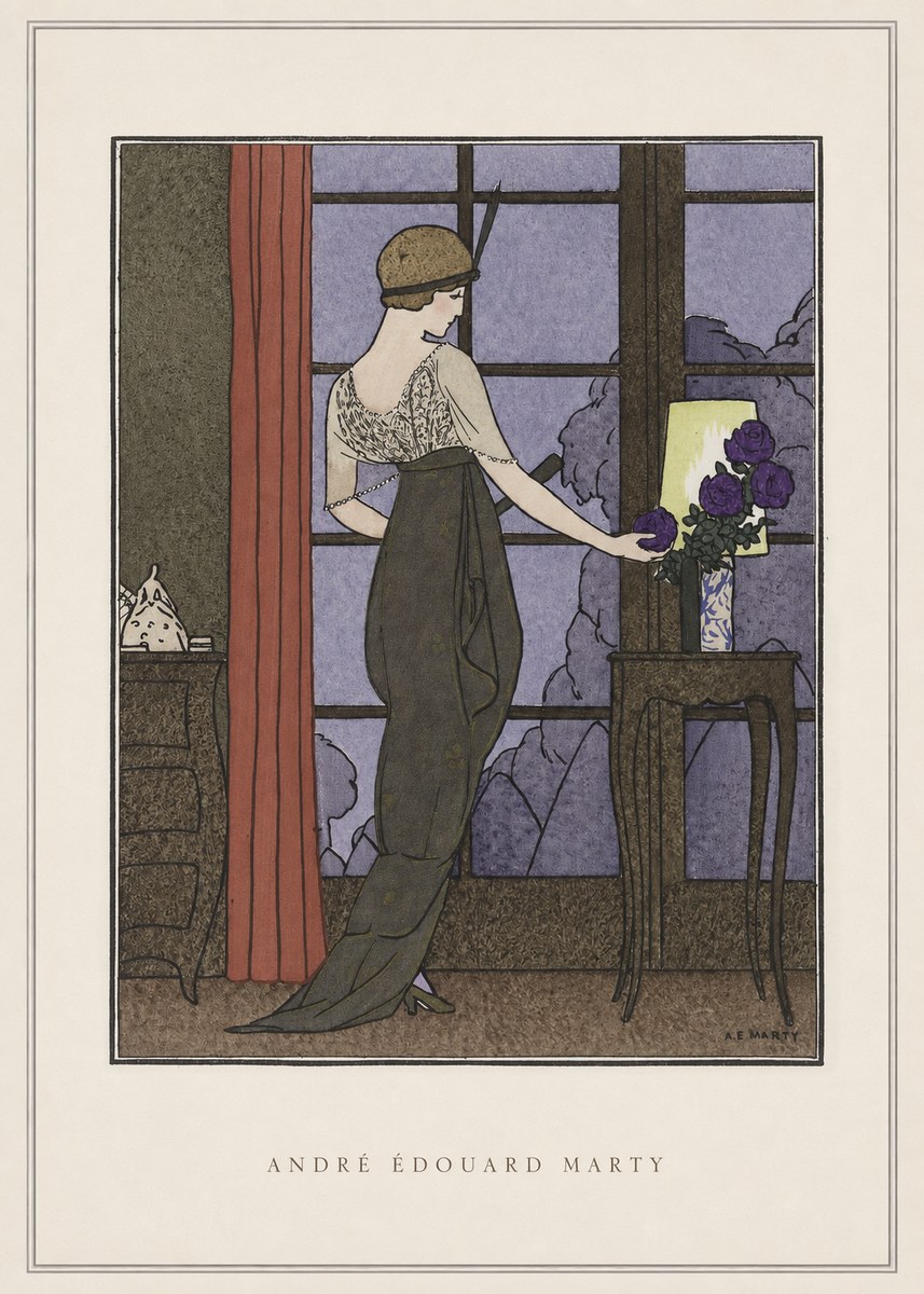 André Édouard Marty Lady at the Window with Roses No4 - Poszter