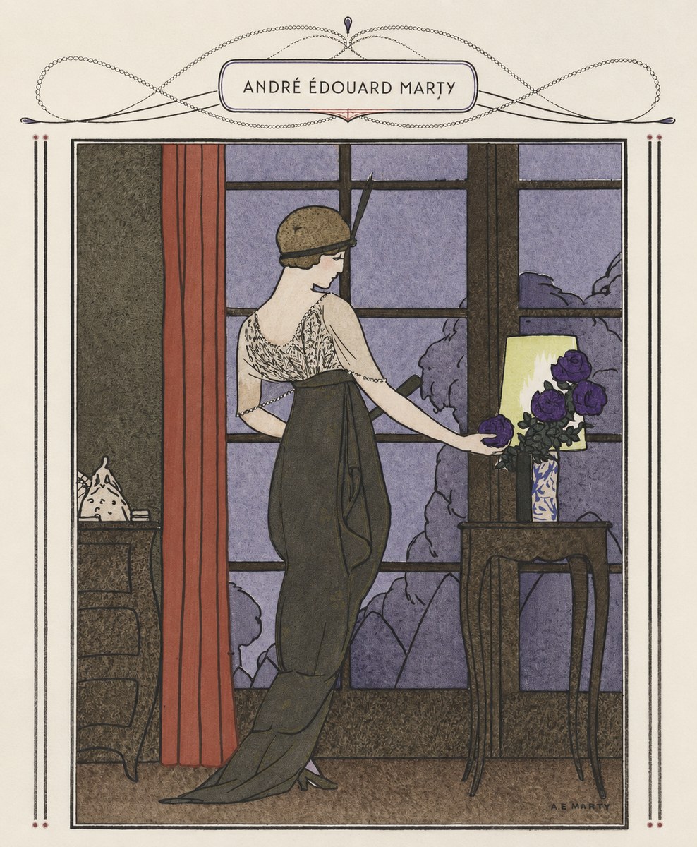 André Édouard Marty Lady at the Window with Roses No5 - Poszter