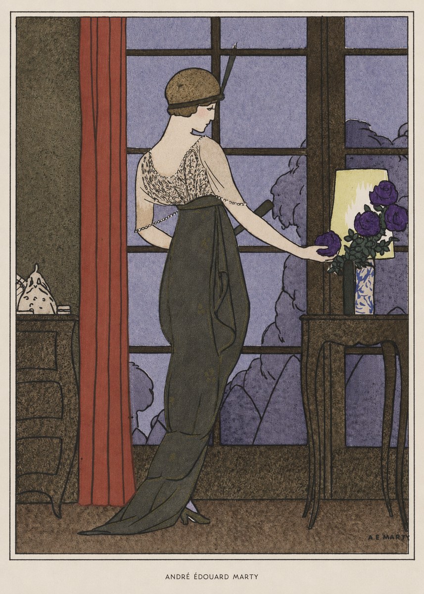 André Édouard Marty Lady at the Window with Roses No6 - Poszter