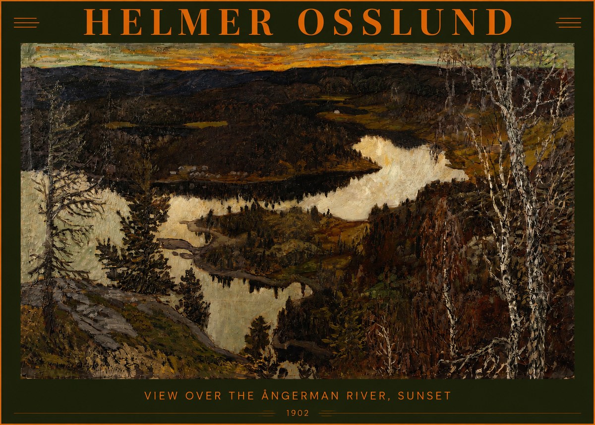 Helmer Osslund View over the Angerman River, Sunset No2 - Poszter