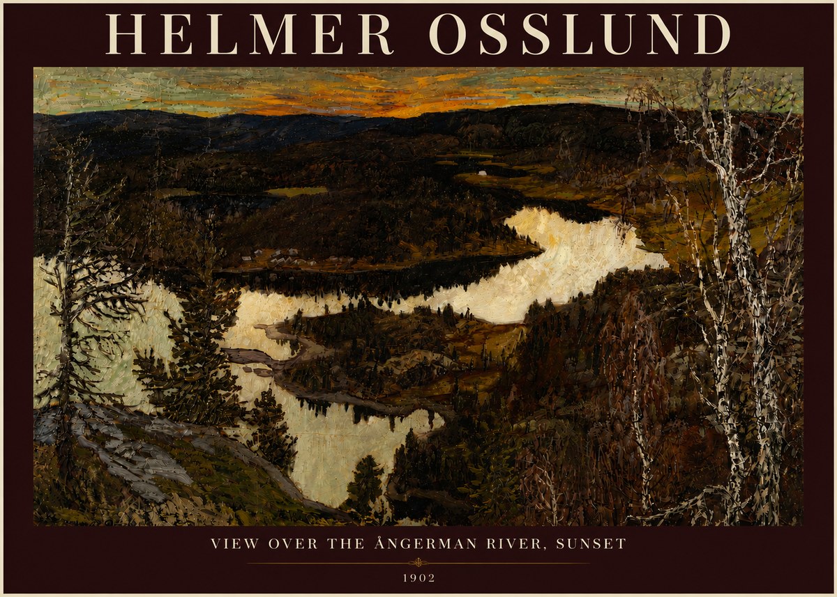 Helmer Osslund View over the Angerman River, Sunset No4 - Poszter