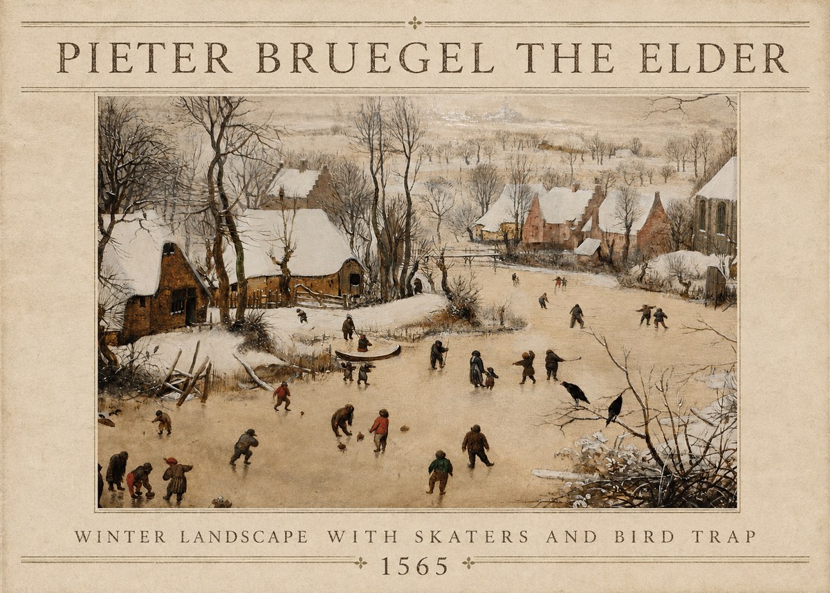 Pieter Bruegel Winter Landscape with Skaters and Bird Trap No4 - Poszter