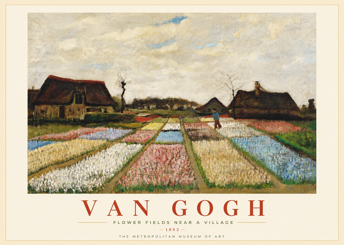 Van Gogh Flower Fields Near a Village No5 - Poszter