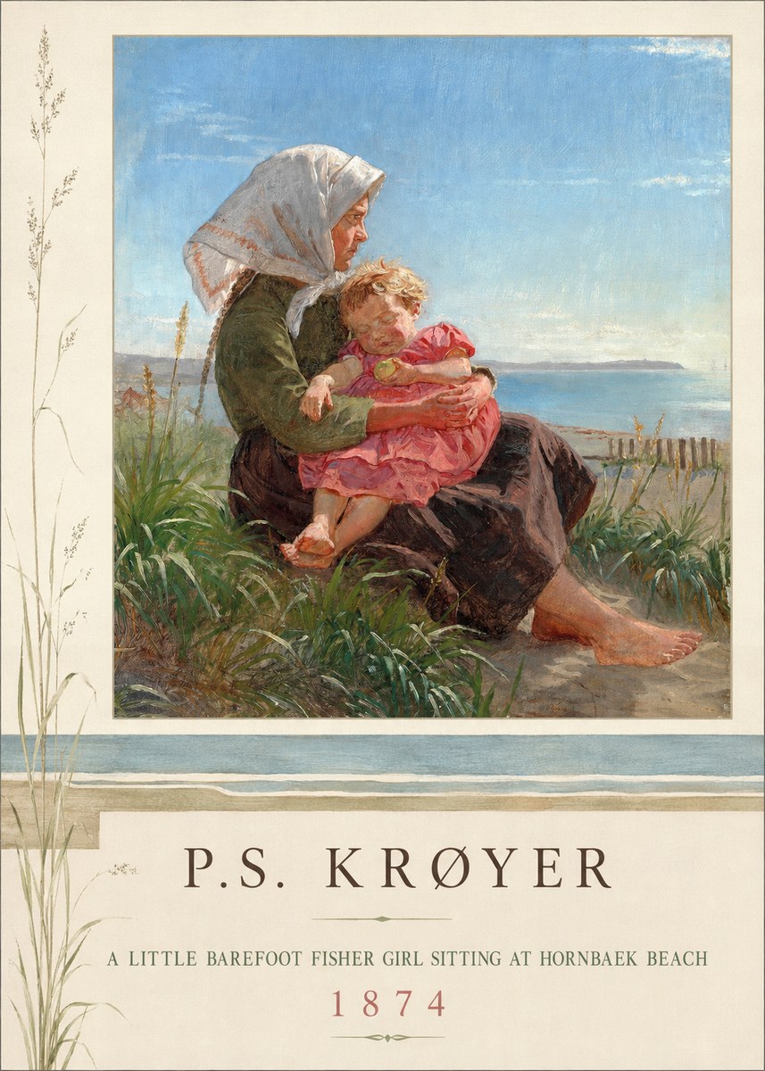 P.S. Krøyer A Little Barefoot Fisher Girl Sitting at Hornbaek Beach No2 - Poszter