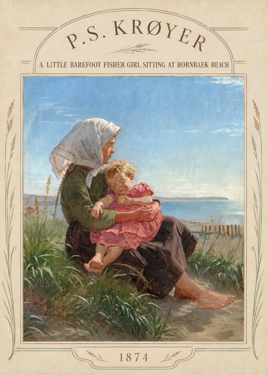 P.S. Krøyer A Little Barefoot Fisher Girl Sitting at Hornbaek Beach No4 - Poszter