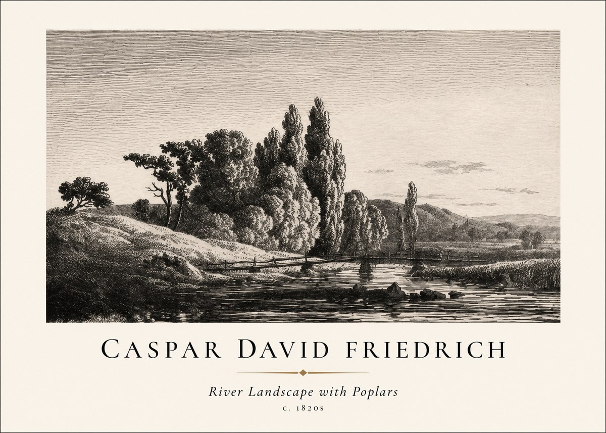 Caspar David Friedrich River Landscape with Poplars No1 - Poszter