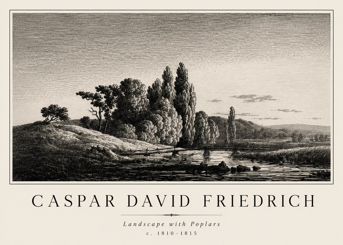Caspar David Friedrich River Landscape with Poplars No2 - Poszter