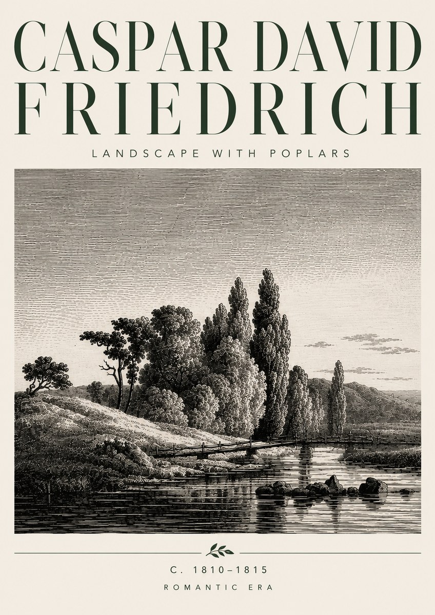 Caspar David Friedrich River Landscape with Poplars No5 - Poszter