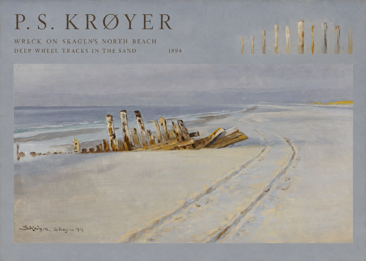P.S. Krøyer Wreck on Skagen's North Beach. Deep Wheel Tracks in the Sand No4 - Poszter