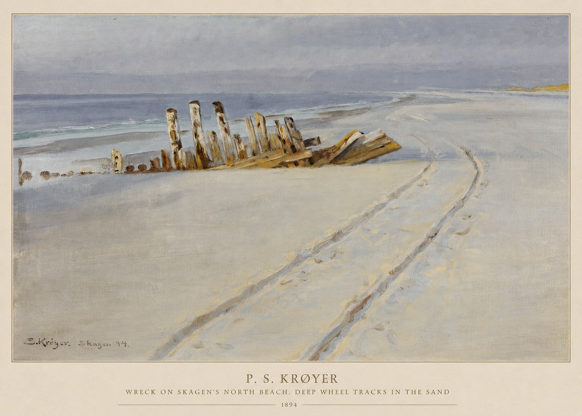 P.S. Krøyer Wreck on Skagen's North Beach. Deep Wheel Tracks in the Sand No5 - Poszter