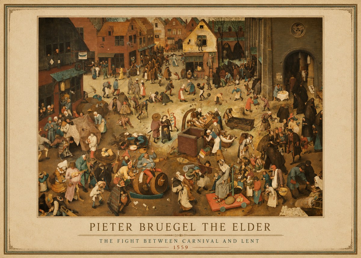 Pieter Bruegel The Fight Between Carnival and Lent III No1 - Poszter