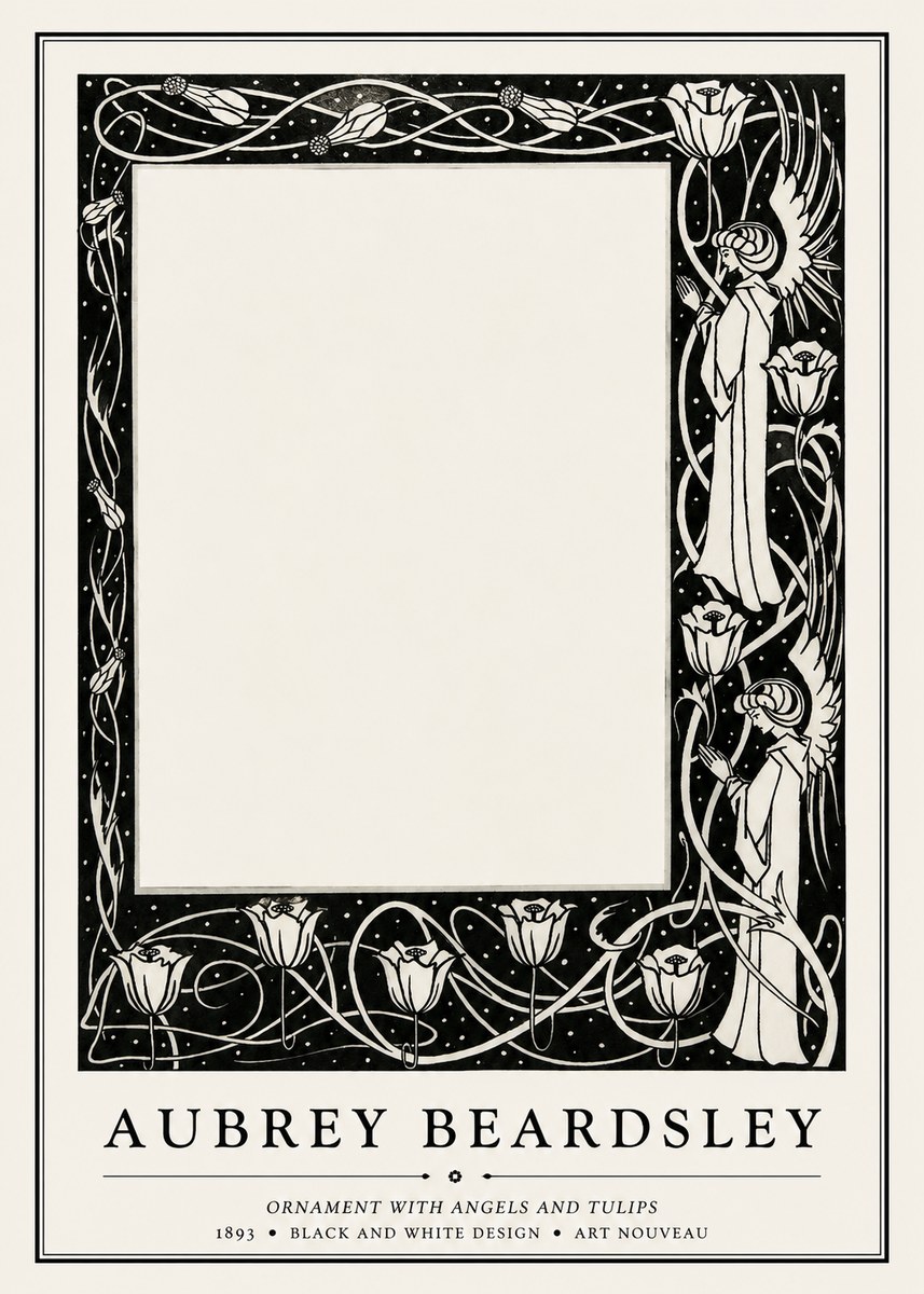 Aubrey Beardsley Ornament with Angels and Tulips No1 - Poszter