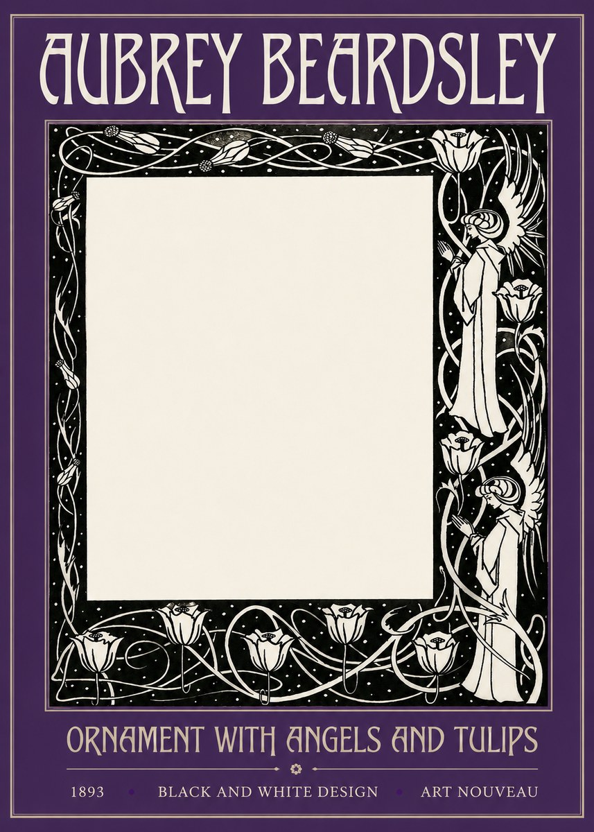 Aubrey Beardsley Ornament with Angels and Tulips No2 - Poszter