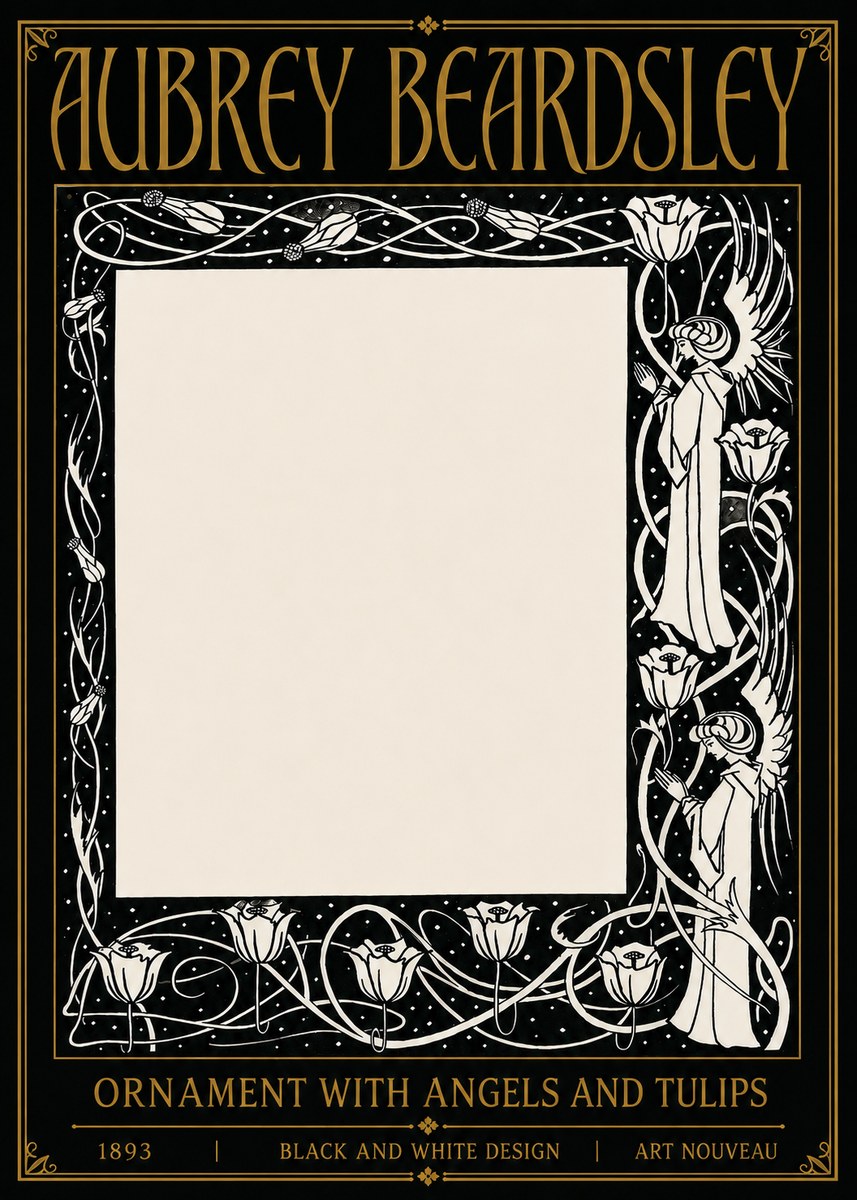 Aubrey Beardsley Ornament with Angels and Tulips No5 - Poszter