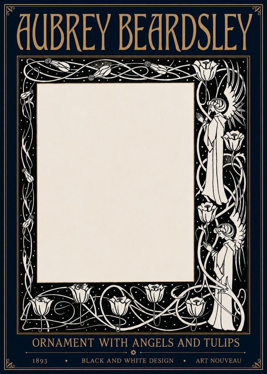 Aubrey Beardsley Ornament with Angels and Tulips No6 - Poszter