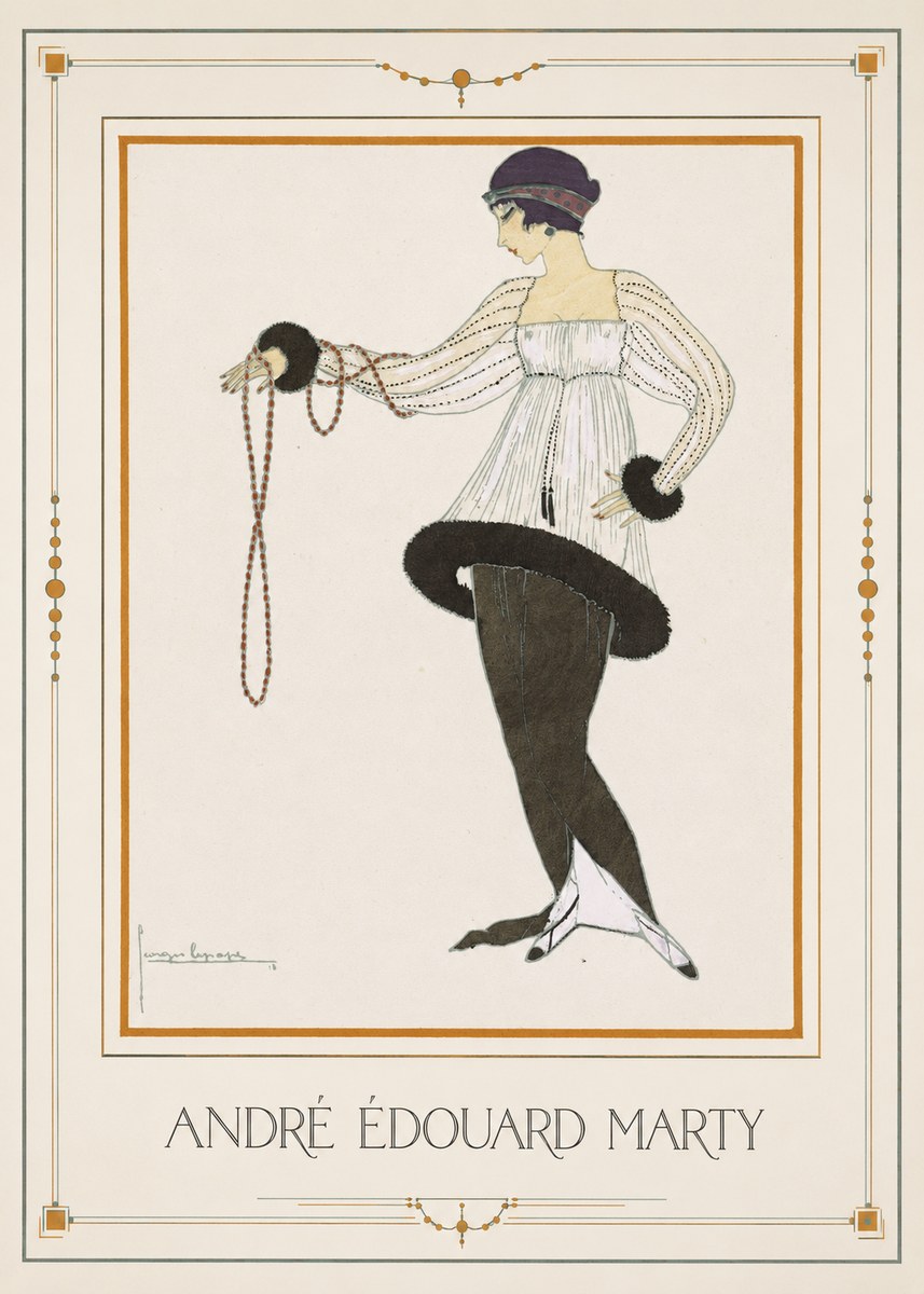 André Édouard Marty Elegant Woman with Pearl Necklace No1 - Poszter