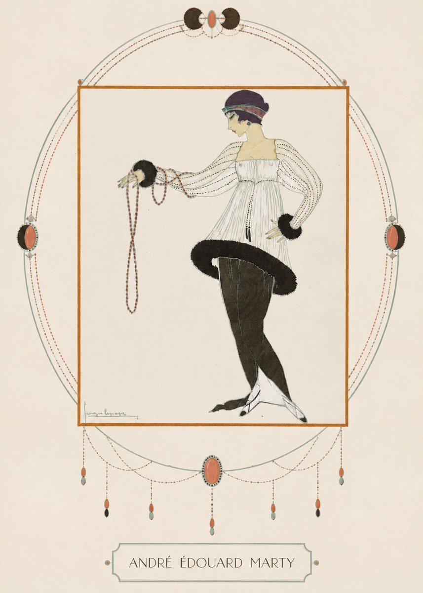 André Édouard Marty Elegant Woman with Pearl Necklace No3 - Poszter