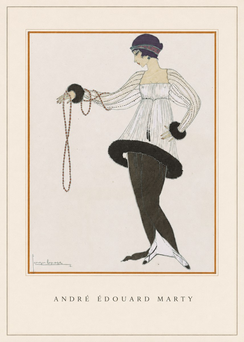 André Édouard Marty Elegant Woman with Pearl Necklace No4 - Poszter