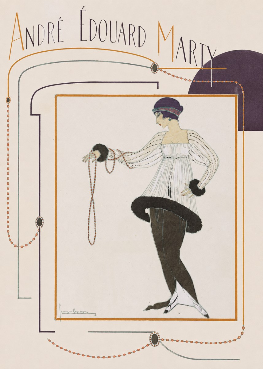 André Édouard Marty Elegant Woman with Pearl Necklace No6 - Poszter