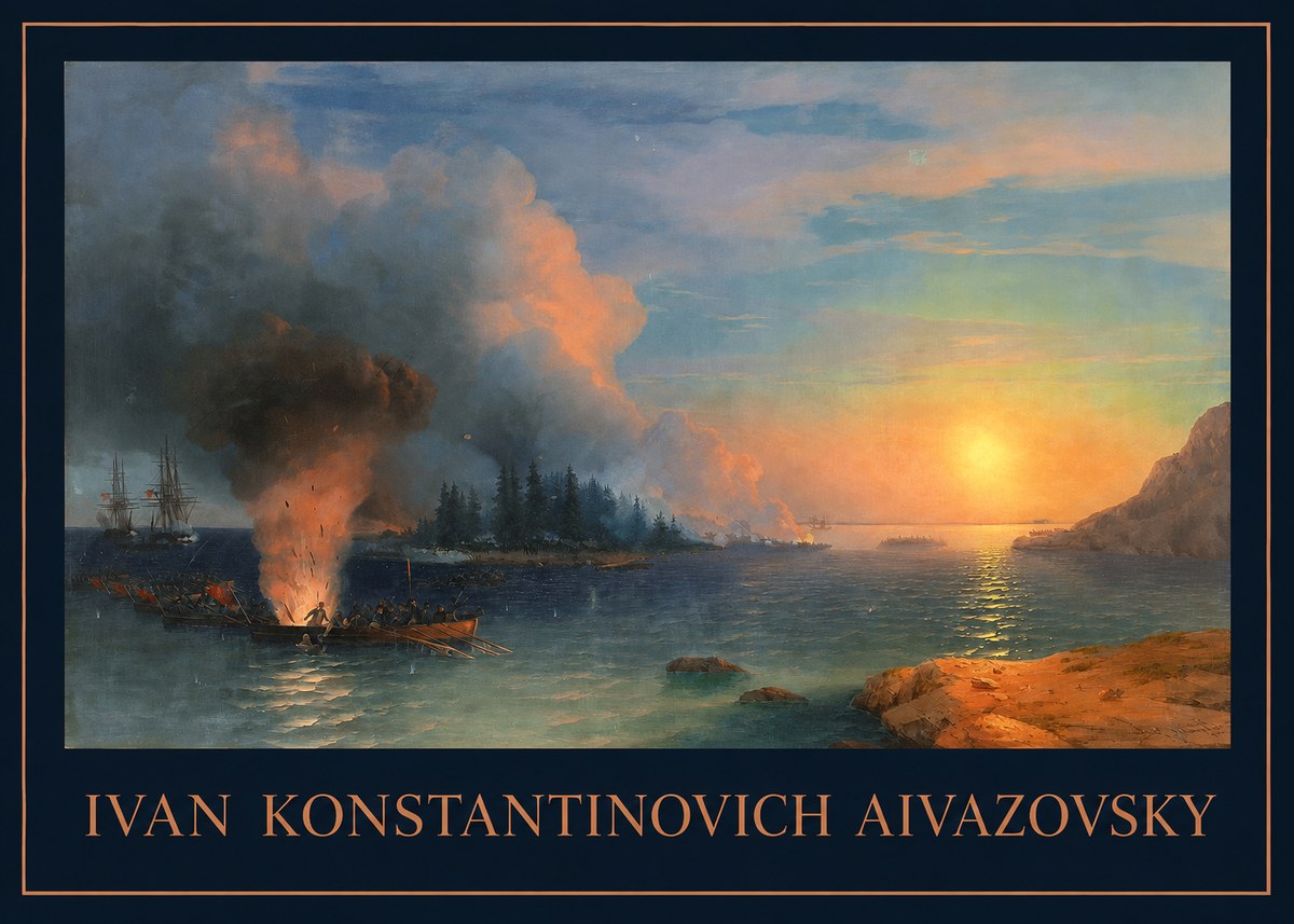 Ivan Konstantinovich Aivazovsky Battle of Chesma No1 - Poszter