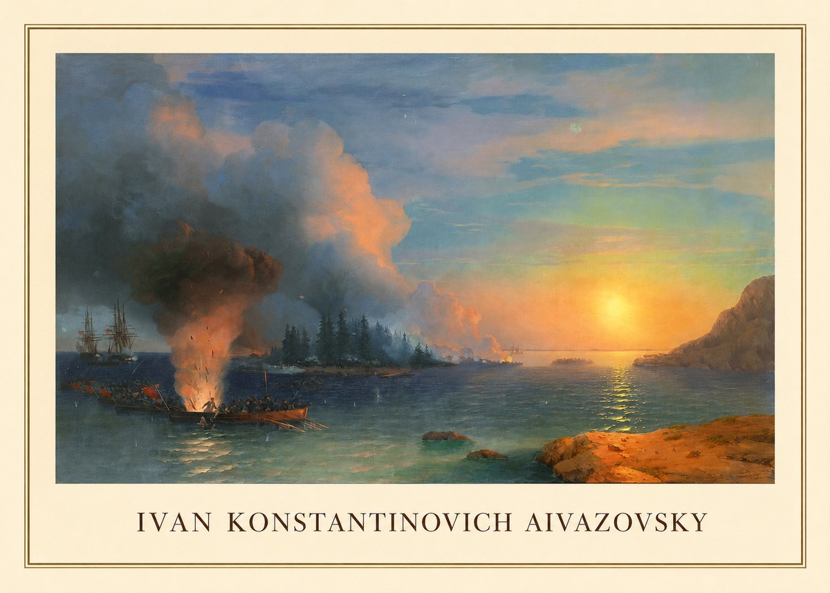 Ivan Konstantinovich Aivazovsky Battle of Chesma No3 - Poszter